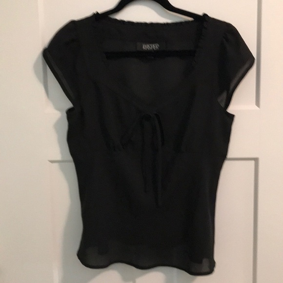 Black dressy cap sleeve blouse - Picture 1 of 5